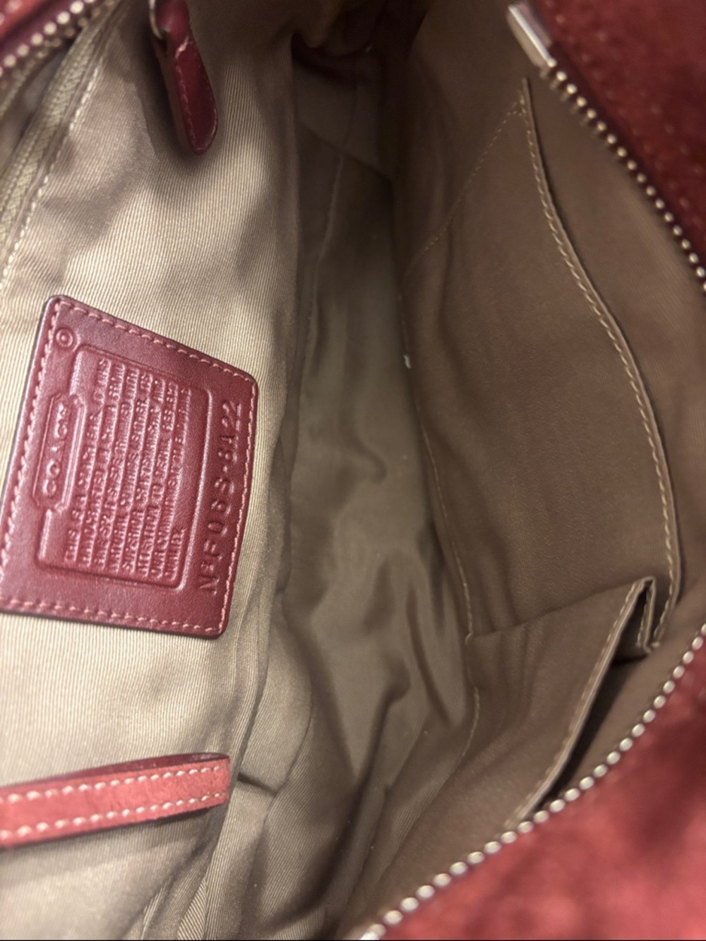 Vintage Coach Suede Pocket Tote in Deep Burgundy - Picture 9 of 11